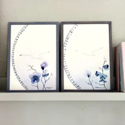 Original - Bl� �rteblomster - A4 i h�ndmalet ramme med artglas