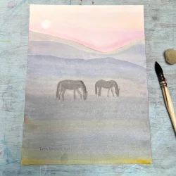 Original akvarel - Diset sommermorgen - 40x30cm