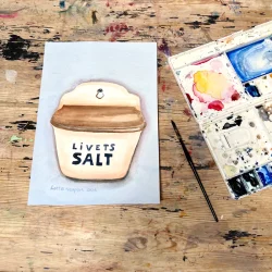 Original akvarel - Saltkar med bl� baggrund - A4