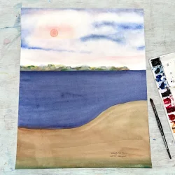 Original akvarel - Udsigt til Mols - 50x40cm 
