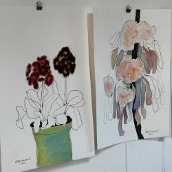 Akvarel / tegning - Levkjer - 30x40cm