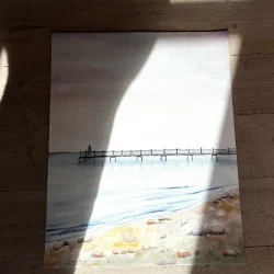 Akvarel - Badebro ved Eg� strand - 40x50cm