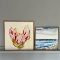 Akvarel - Badebro ved Eg� strand - 40x40cm inkl ramme
