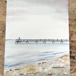 Akvarel - Badebro ved Eg� strand - 40x50cm