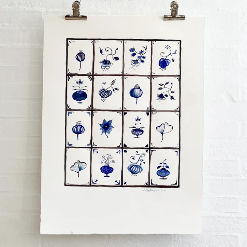 Original akvarel - Bl� - 76x56cm