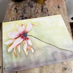 Akvarel - Blomst p� gr�nlig baggrund - 40x50cm