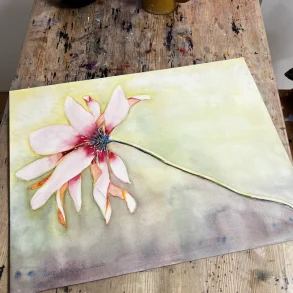 Akvarel - Blomst p� gr�nlig baggrund - 40x50cm