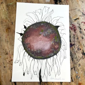 Mixed media - Blomst i forfald - A3