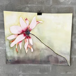 Akvarel - Blomst p� gr�nlig baggrund - 40x50cm