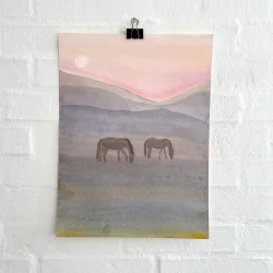 Original akvarel - Diset sommermorgen - 40x30cm