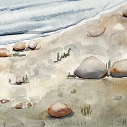 Akvarel - Badebro ved Eg� strand - 40x50cm