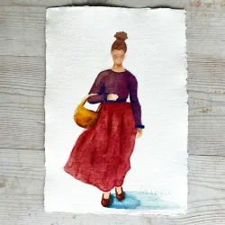 Akvarel - Fannik i rd nederdel - A4