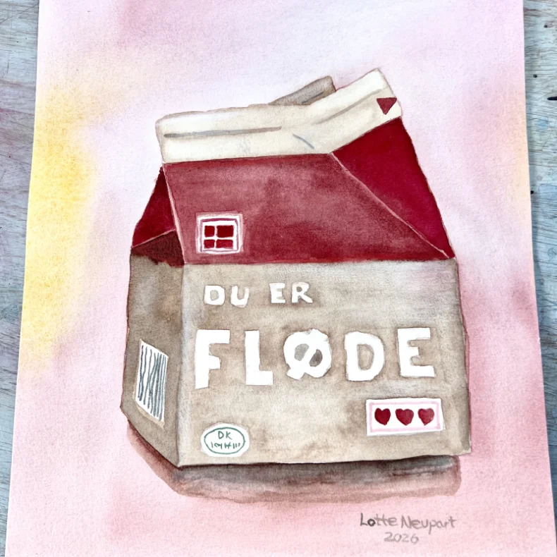 Original akvarel - Fl�den - A4 i r�dmalet ramme
