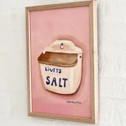 Original akvarel - Livets salt med rosa baggrund - A4 inkl egetr�ramme