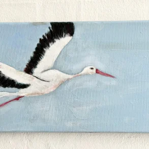 Oliemaleri - Fugl med r�de ben - 20x40cm