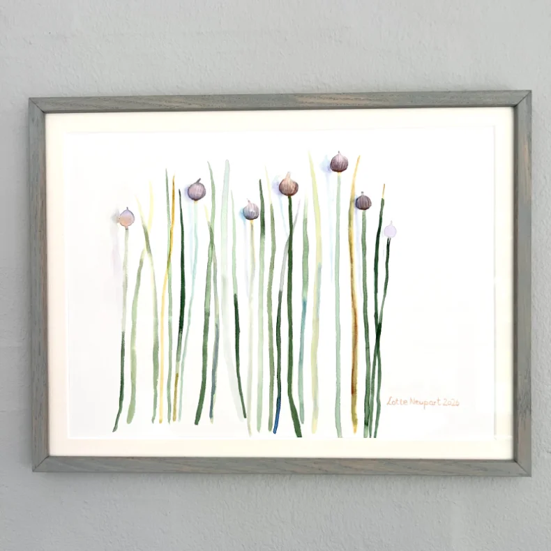 Original akvarel - Purl�g i gr� ramme - 30x40cm