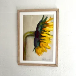 Akvarel - Gul blomst - A4 inkl ramme