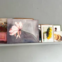 Akvarel - Gul blomst - A4 inkl ramme