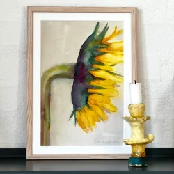 Akvarel - Gul blomst - A4 inkl ramme