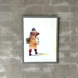 Akvarel - Hjem fra arbejde - 30x40cm inkl ramme