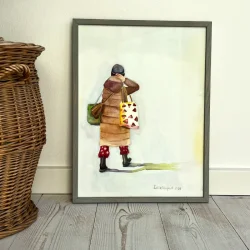 Akvarel - Hjem fra arbejde - 30x40cm inkl ramme