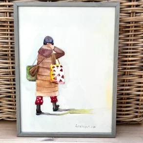 Akvarel - Hjem fra arbejde - 30x40cm inkl ramme