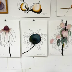 Mixed media - hvid solsikke - A3