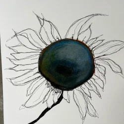 Mixed media - hvid solsikke - A3