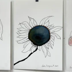 Mixed media - hvid solsikke - A3