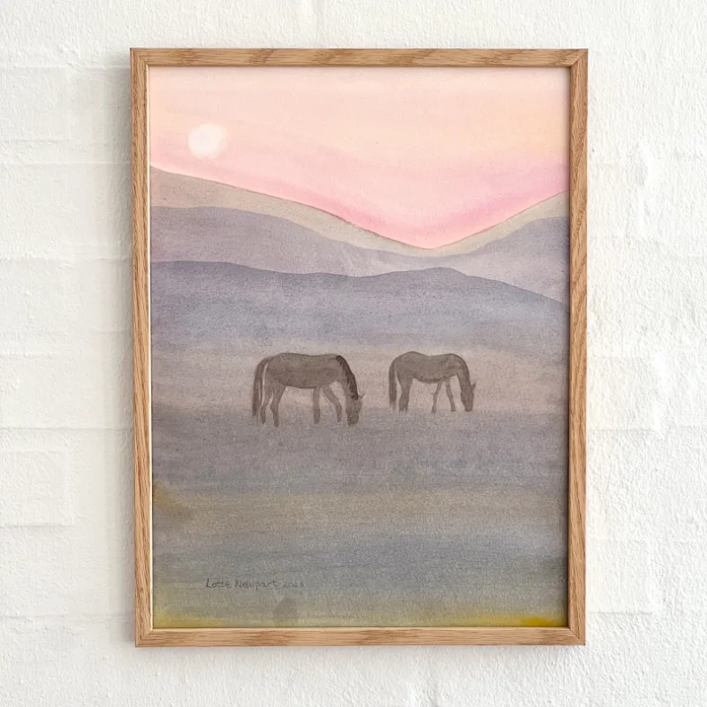 Original akvarel - Diset sommermorgen - 40x30cm