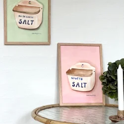 Original akvarel - Livets salt med rosa baggrund - A4 inkl egetr�ramme