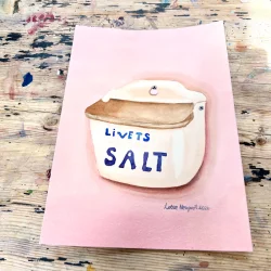 Original akvarel - Livets salt med rosa baggrund - A4 inkl egetr�ramme