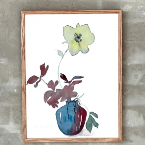 Akvarel - Julerose - grn - inkl egetrramme 30x40cm