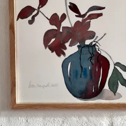 Akvarel - Julerose - grn - inkl egetrramme 30x40cm