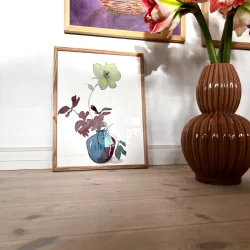 Akvarel - Julerose - grn - inkl egetrramme 30x40cm