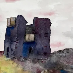 Akvarel - Kal� slotsruin - 40x50cm