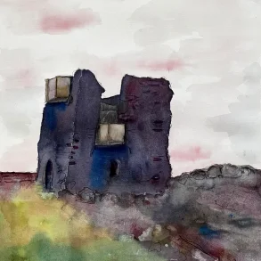 Akvarel - Kal� slotsruin - 40x50cm