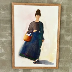 Akvarel - Kvinde fra Fan - A2 inkl ramme