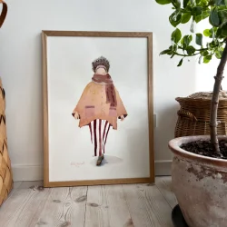 Akvarel - Kvinde i stribede bukser - A2