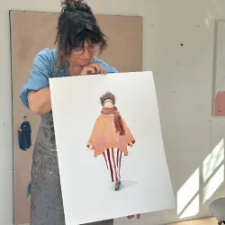 Akvarel - Kvinde i stribede bukser - A2