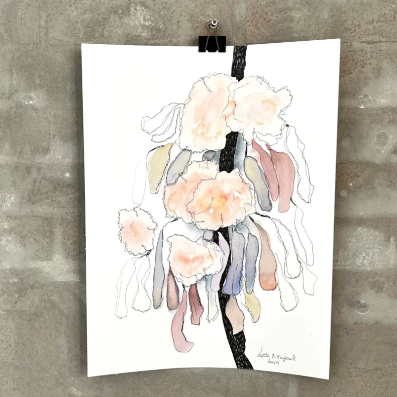 Akvarel / tegning - Levkjer - 30x40cm