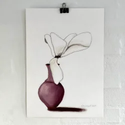 Mixed media - Lilla vase med magnolia - A3