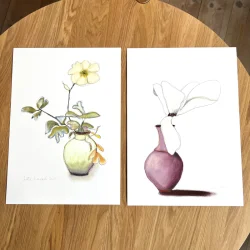 Mixed media - Lilla vase med magnolia - A3