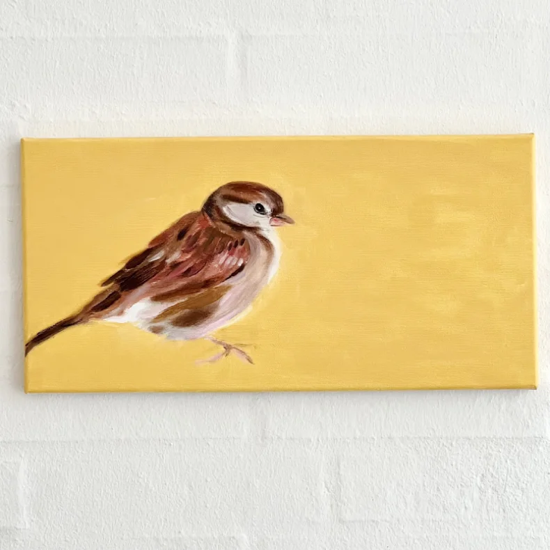 Oliemaleri - Lille spurv - 20x40cm