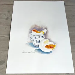 Akvarel - L�rdag morgen - 30x40cm