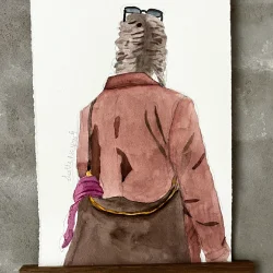 Akvarel - LouiLoui med pink trklde - 42x19cm inkl magnetophng