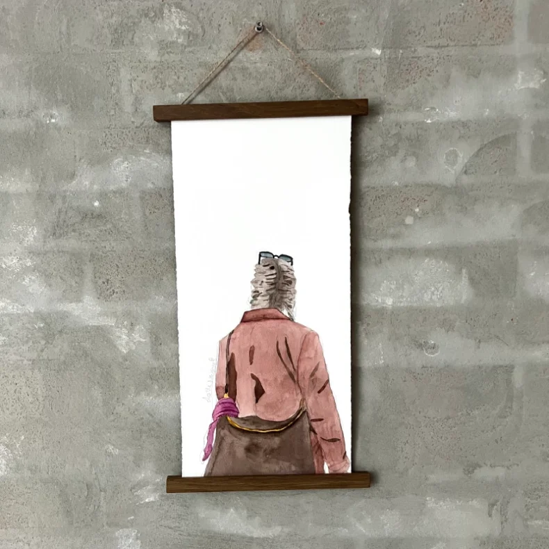 Akvarel - LouiLoui med pink trklde - 42x19cm inkl magnetophng