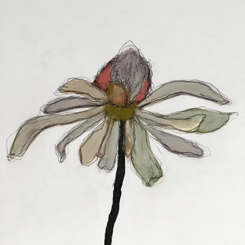 Mixed media - Lys solhat - orange hoved - A3