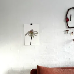 Mixed media - Lys solhat - orange hoved - A3