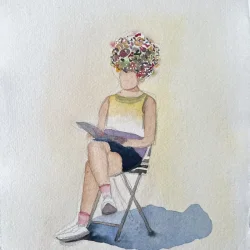 Akvarel - Flowerhead reading in the sun - A4
